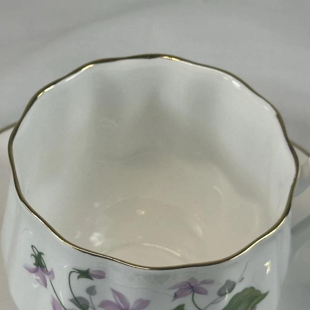 Royal Dover February Violets Teacup Saucer Bone China England Cottagecore Flower